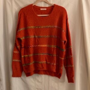 NWOT-Ces Femme Fuzzy Sweater with Multicolor Stripes